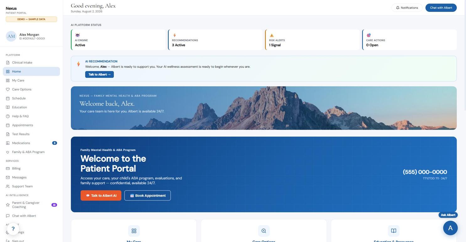Member portal home screen