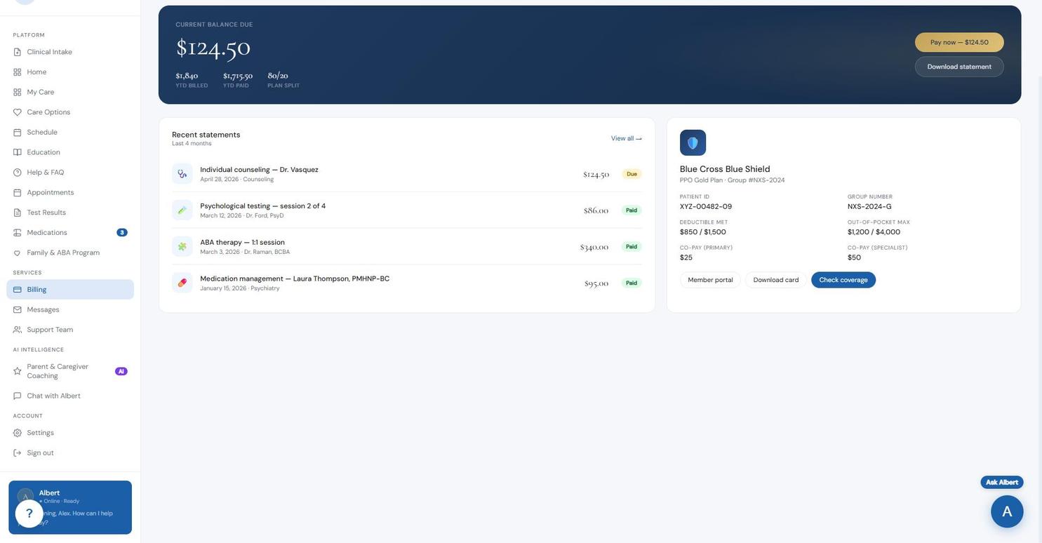 Billing and insurance screen