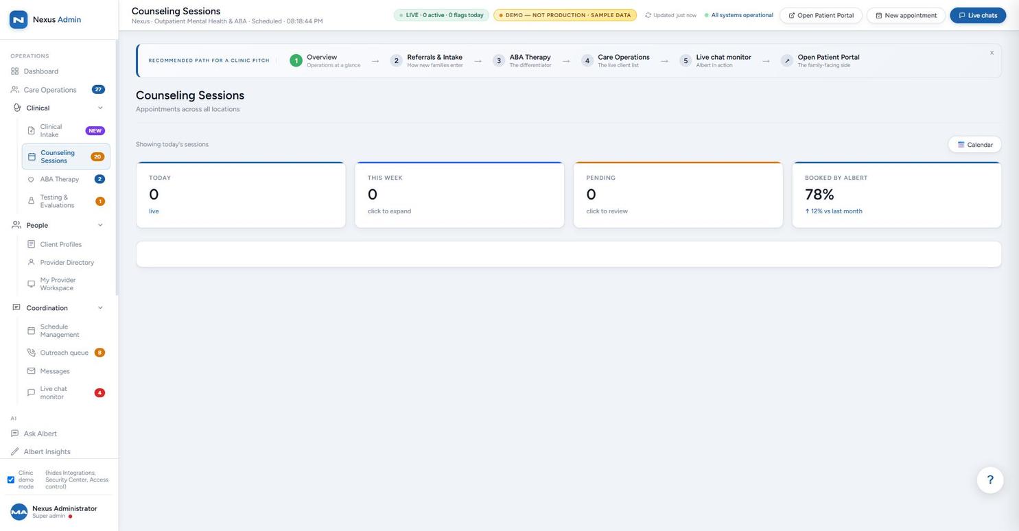Counseling sessions screen