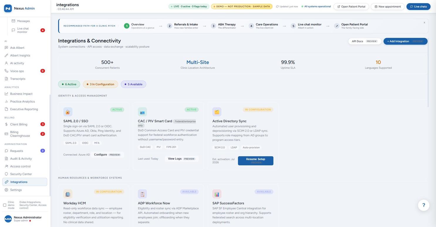 Integrations and connectivity screen