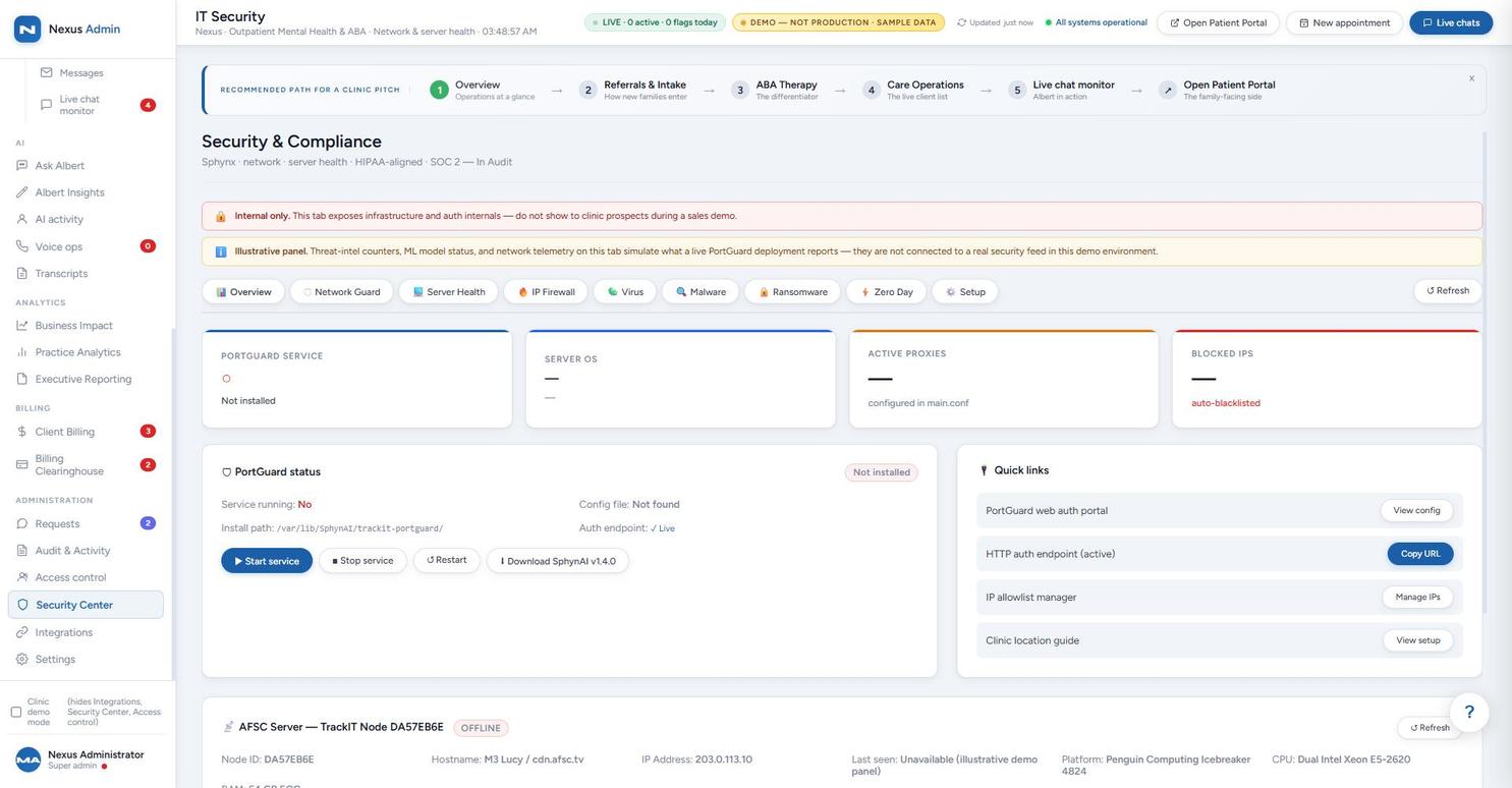 Security center screen