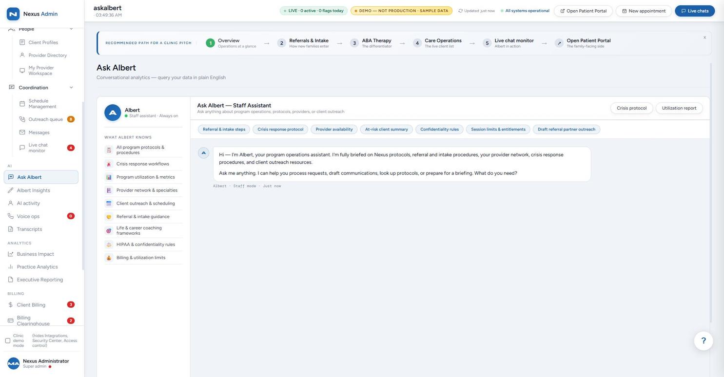 Ask Albert staff assistant screen