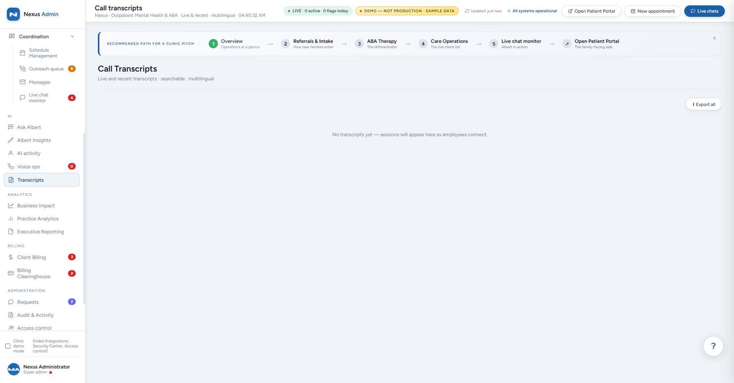 Call Transcripts screen