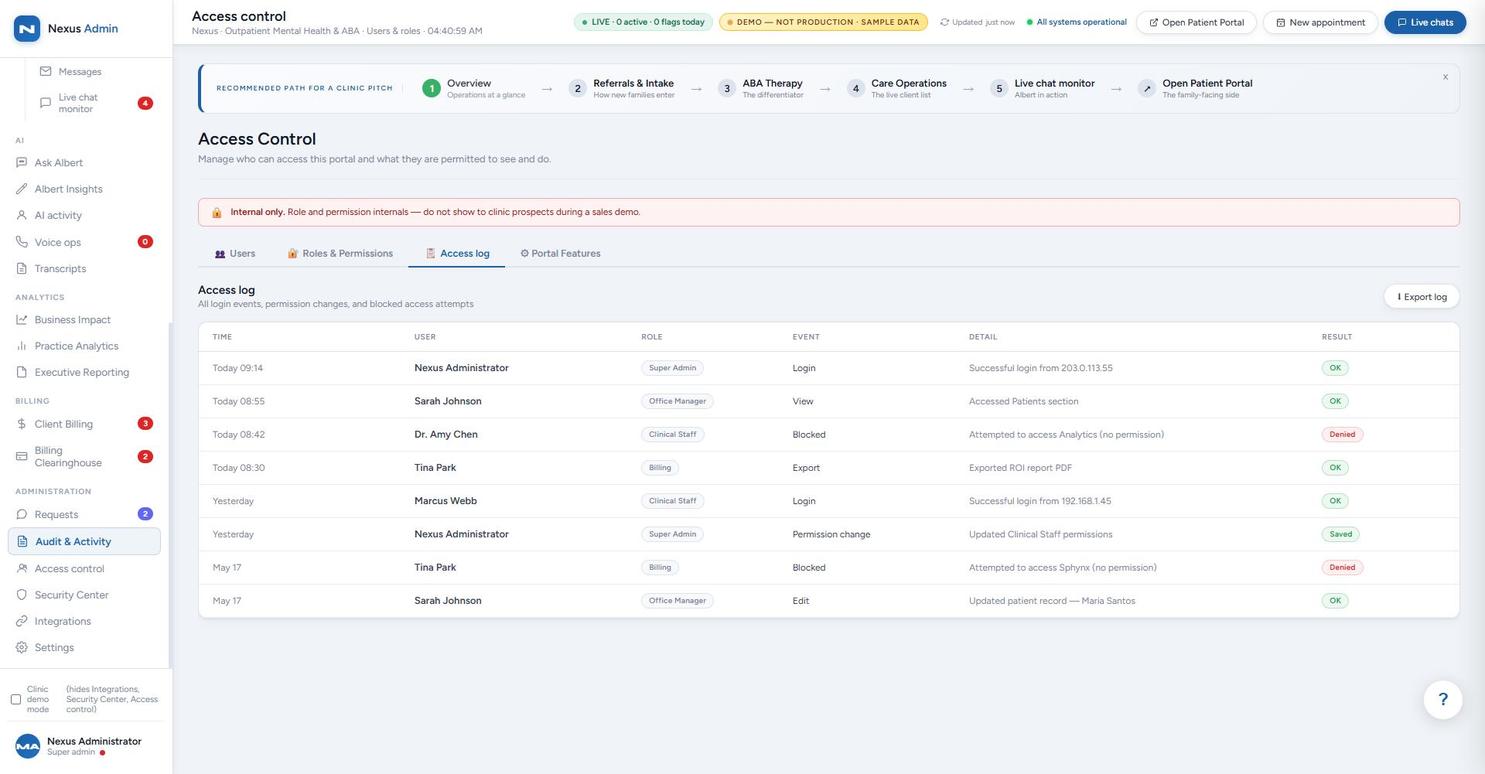 Access Log screen